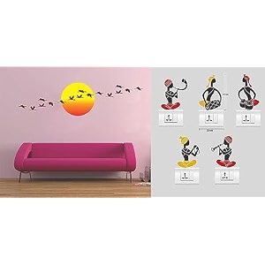 merical sunrise with flying bird and folkband switch board wall sticker for living room hall bedroom material pvc vinyl