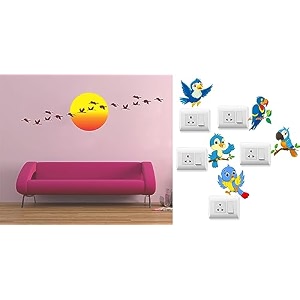 merical sunrise with flying bird and twitter switch board wall sticker for living room hall bedroom material pvc vinyl