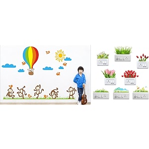 merical team monkey and flowers switch board wall sticker for living room hall bedroom material pvc vinyl