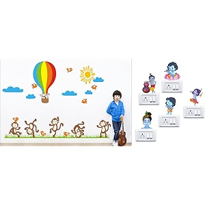 merical team monkey and krishna switch board wall sticker for living room hall bedroom material pvc vinyl