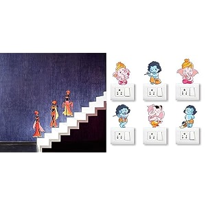 merical three tribal lady and ganesh switch board wall sticker for living room hall bedroom material pvc vinyl