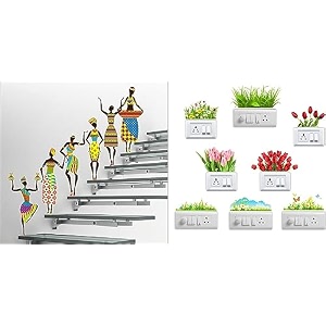 merical tribal lady and flowers switch board wall sticker for living room hall bedroom material pvc vinyl