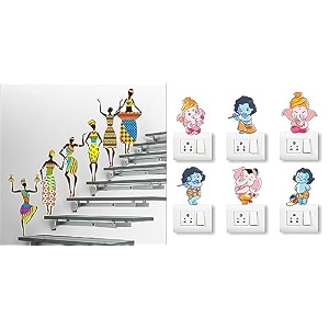merical tribal lady and ganesh switch board wall sticker for living room hall bedroom material pvc vinyl