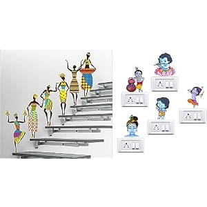 merical tribal lady and krishna switch board wall sticker for living room hall bedroom material pvc vinyl