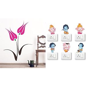 merical tulip flower and ganesh switch board wall sticker for living room hall bedroom material pvc vinyl