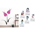 Merical Tulip Flower and Krishna Switch Board Wall Sticker for Living Room, Hall, Bedroom (Material: PVC Vinyl)