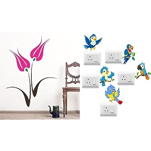 merical tulip flower and twitterbird switch board wall sticker for living room hall bedroom material pvc vinyl