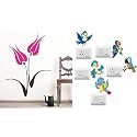 Merical Tulip Flower and TwitterBird Switch Board Wall Sticker for Living Room, Hall, Bedroom (Material: PVC Vinyl)