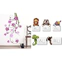 Merical Tulip Vine and Animals Switch Board Wall Sticker for Living Room, Hall, Bedroom (Material: PVC Vinyl)