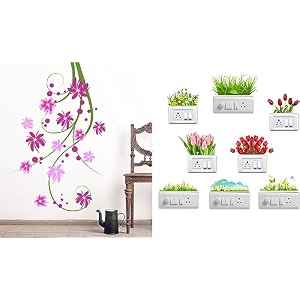 merical tulip vine and flowers switch board wall sticker for living room hall bedroom material pvc vinyl