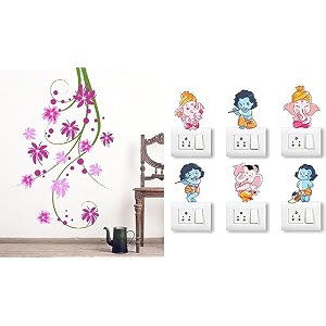 merical tulip vine and ganesh switch board wall sticker for living room hall bedroom material pvc vinyl