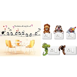 merical twitter singing and animals switch board wall sticker for living room hall bedroom material pvc vinyl