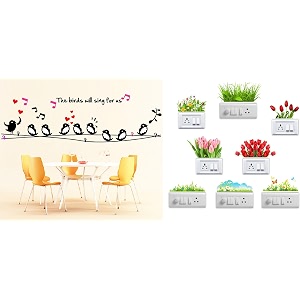 merical twitter singing and flowers switch board wall sticker for living room hall bedroom material pvc vinyl