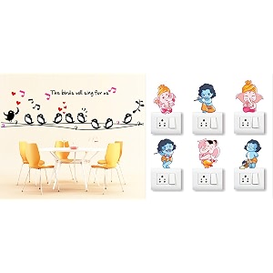merical twitter singing and ganesh switch board wall sticker for living room hall bedroom material pvc vinyl