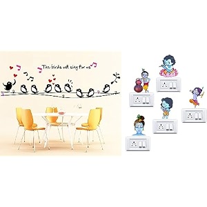 merical twitter singing and krishna switch board wall sticker for living room hall bedroom material pvc vinyl