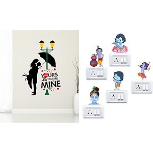 merical valentine i am in love and krishna switch board wall sticker for living room hall bedroom material pvc vinyl