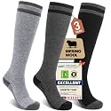 Merino Wool Compression Socks for Women Men (2/3 Pairs) Knee High Winter Thermal Thick Warm for Nurse Pregnant Travel