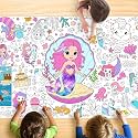 Mermaid Coloring Tablecloth for Kids, 30x72 Inch Poster with Mermaids, Seashells, Underwater Scenes, Idea for Mermaid Party Games for Girls, Sea Decorations, Classroom Fun, Event Supplies