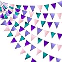 Mermaid Party Decorations Purple Pink and Teal Aqua Metallic Fabric Triangle Pennant Banner Flag Bunting Garland for Mermaid Under the Sea Birthday Wedding Baby Shower Engagement Party Supplies
