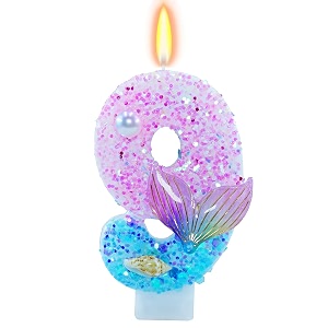 mermaid themed birthday candles number 9 girls glitter birthday party suppliesanniversary party decor287 inch cake topper decorations mermaid themed number 9
