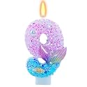 Mermaid Themed Birthday Candles, Number 9 Girls Glitter Birthday Party Supplies,Anniversary Party Decor,2.87 inch Cake Topper Decorations (Mermaid Themed, Number 9)