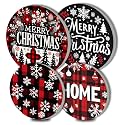 Merry Christmas Art Electric Stove Burner Covers,4 Pcs Snowflakes Round Stove Burner Covers,Christmas Holiday Stove Burner Cover,8 Inch and 10 Inch Buffalo Plaid Cooktop Home Decorative