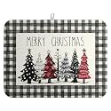 Merry Christmas Dish Drying Mat Buffalo Plaid Large Kitchen Mats Dish Drying Pad Xmas Christmas Tree Absorbent Dish Dryer Mat for Kitchen Countertops Microfiber Drainer Pad Dish Drying Mats (18x24 in)