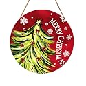 Merry Christmas Door Sign,Christmas Tree Decorations Wooden Holiday Hanging Sign for Front Door,Winter Red Christma Decorations for Home Garden Christm New Year 12"x12"