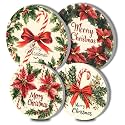 Merry Christmas Electric Stove Burner Covers，4 Pcs Candy Canes Round Stove Burner Covers,Vintage Holiday Stove Burner Cover,8 Inch and 10 Inch Red Flowers Metal Cooktop Home Decorative