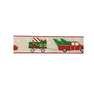 merry christmas truck wired ribbon - 2 1234 x 10 yards classic red pick up truck with christmas trees wreaths garlands swags bows winter fundraiser classroom office decoration gift bows