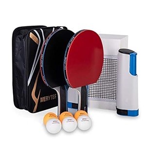 merytes portable table tennis racket portable table tennis set 2 racquets 6 ping pong equipment table tennis racket table tennis ball blue