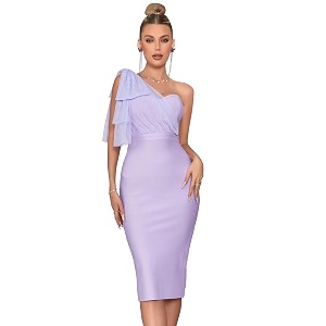 Mesh One Shoulder Bow Bodycon Midi Graduation