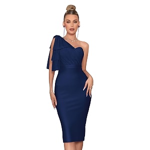 Mesh One Shoulder Bow Bodycon Midi Graduation