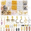 Messen 121Pcs Dreadlocks Jewelry Crystal Wire Wrapped Loc Adornment Imitation Wood Beads Braid Accessories Hair Cuffs Beard Tube Beads Pearl Pendants for Braids Hair Clip Decoration