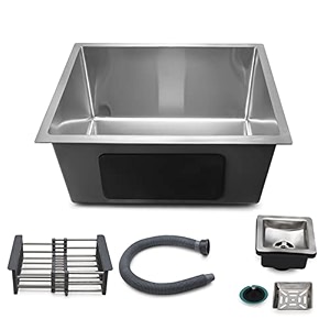 messina 1634 x 1834 x 1034 stainless steel sink for kitchen handmade sink single bowl matt silver finish with sound proof pads  waste pipe  square coupling  adjustble rack