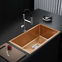 Messina 24" X 18" X 10" Stainless Steel Sink For Kitchen Handmade Sink Single Bowl Matt Rose Gold Finish With Sound Proof Pads | Waste Pipe | Square Coupling | Adjustble Rack