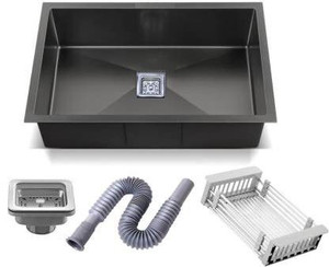 messina 241810 handmade kitchen sink 304 sound proof heavy-duty premium quality matt finish 24x18x10 vessel sink black