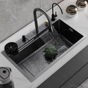 MESSINA Waterfall Kitchen Sink 24x18x10 Multi-function | Waterfall Kitchen Sink Kitchen Sink With Pull-Out Faucet & More M-102 Vessel Sink (BLACK)