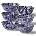 Metahom Cereal Bowls Set of 6, Ceramic Soup Bowls, 23 Oz, Blue and White