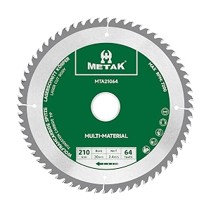 metak - circular saw blade hm 210x30 mm 64 teeth for aluminium multi-material saw blade 210x30 ideal for wood laminate mdf plastic and copper - compatible with metabo bosch amp