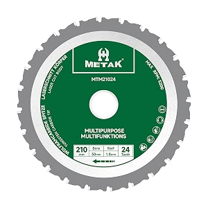 metak hm 210 x 30 mm circular saw blade for wood metal aluminium multi-material saw blade 210 mm 24 teeth for steel 30 mm reduction ring included