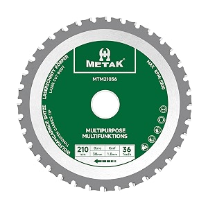 metak hm 210 x 30 mm multifunctional circular saw blade for wood metal aluminium  multi-material saw blade 210 mm 36 teeth for steel  30 mm reduction ring included