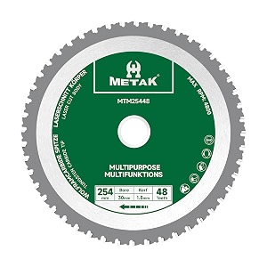 metak hm 254 x 30 mm multi-functional circular saw blade for wood metal aluminium  multi-material saw blade 254 mm 48 teeth for steel  30mm reduction ring included