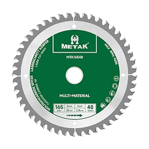 metak hm circular saw blade 165 x 20 mm 48 teeth aluminium multi-material 165 mm48 teeth ideal for wood laminate mdf plastic and copper compatible with metabo bosch and