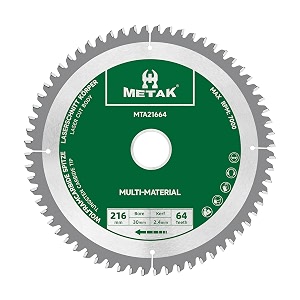 metak hm circular saw blade 216 x 30 mm 64 teeth aluminium multi-material 216 x 30 mm ideal for wood laminate mdf plastic and copper suitable for