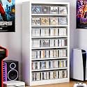 Metal 7-Tier CD Storage Rack, DVD Storage Shelves with Adjustable Shelves, DVD Organizer Shelf, Media Cabinet for CD Holder, Movies, Blu rays, Games for Living Room & Home Office (White)