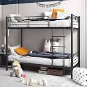 Metal Bunk Bed 2 in 1 Bunk Bed with Safety Guard Rail for Kids | Black Metal Bunk Bed Frame (79"L x 39"W) with 72 x 36 Inch Mattress Size