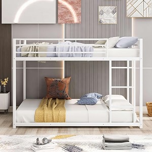 metal bunk bed frame for kids  77134l x 55934w 53734h inch 2 in 1 bunk bed with safety guard rails white