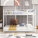 Metal Bunk Bed Frame for Kids | 77.1"L x 55.9"W 53.7"H (inch) 2 in 1 Bunk Bed with Safety Guard Rails (White)