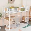 Metal Bunk Bed Frame for Kids | Metal Bunk Bed with Ladder for Home (White)